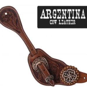 Showman Cow Leather Celtic Knot Spur Straps./ Porta espuelas